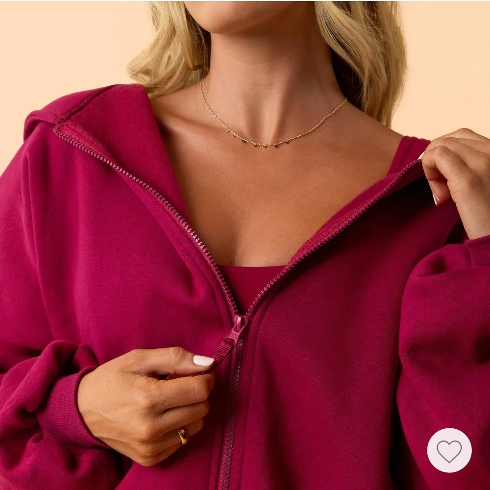 Women's Zip-Up Hooded Sweatshirt - Rich Magenta - Picture 7 of 7